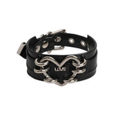 BLACK BONDAGE COLLAR WITH CHROME HEART